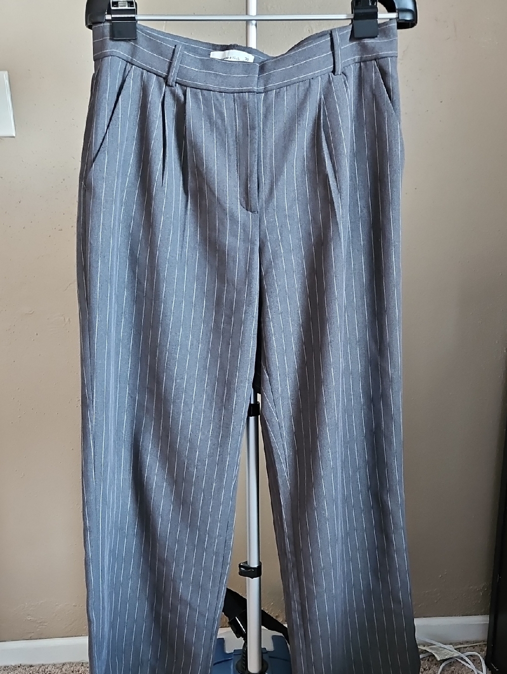 Abercrombie & Fitch Charcoal Gray Pinstripe Wide Leg Trousers Curve Love